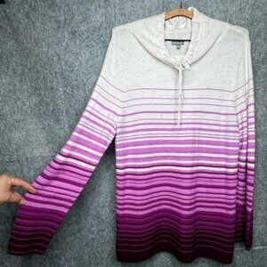T by Talbots Women's Cowl‎ Neck Stripe Sweater- Sz L